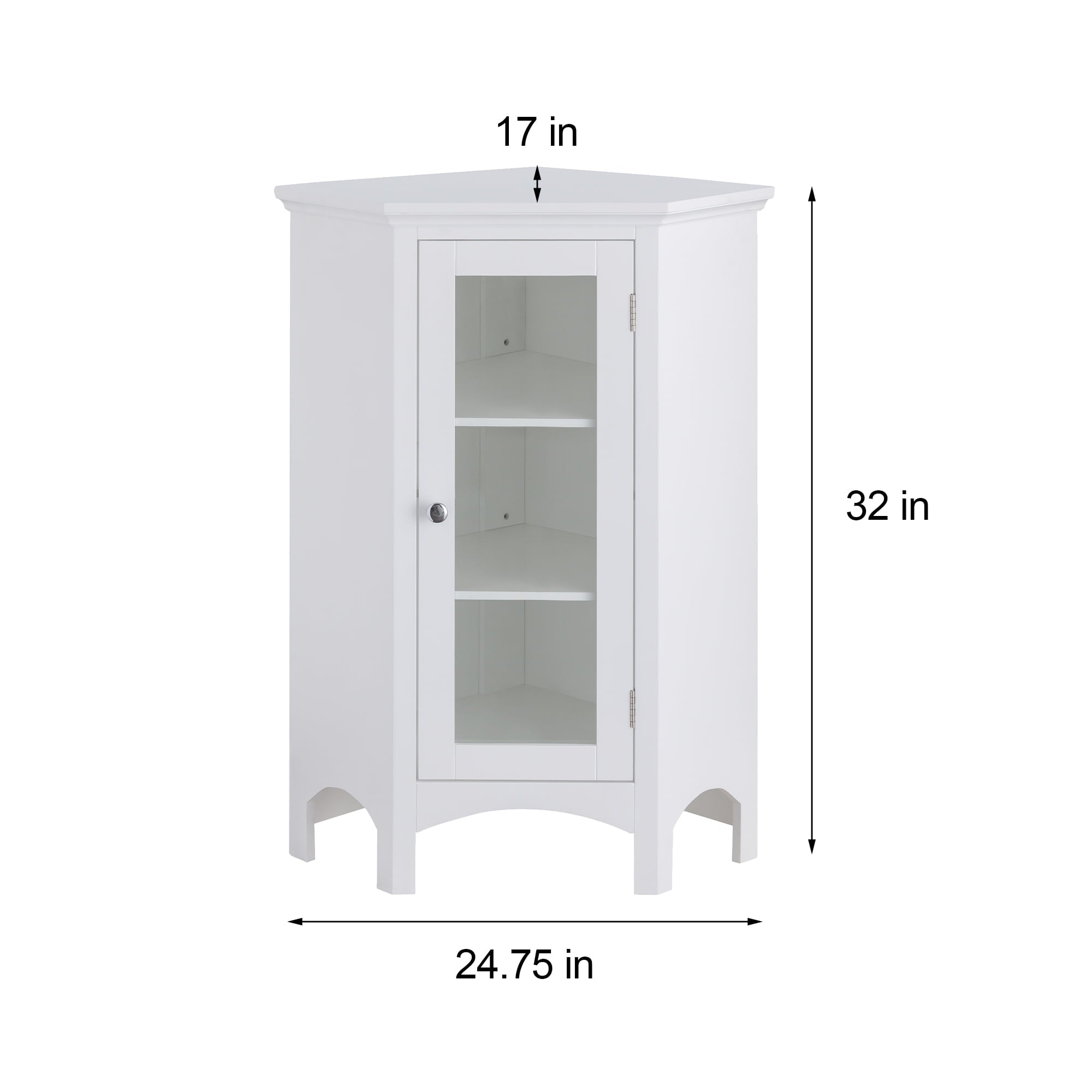 Teamson Home Madison Wooden Corner Floor Cabinet with Glass Door, White