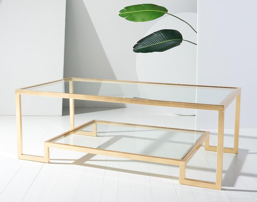 Modern Coffee Table  Gold Metal Frame With Rectangular Tempered Glass  Clear   Modern   Coffee Tables   by Decor Love  Houzz