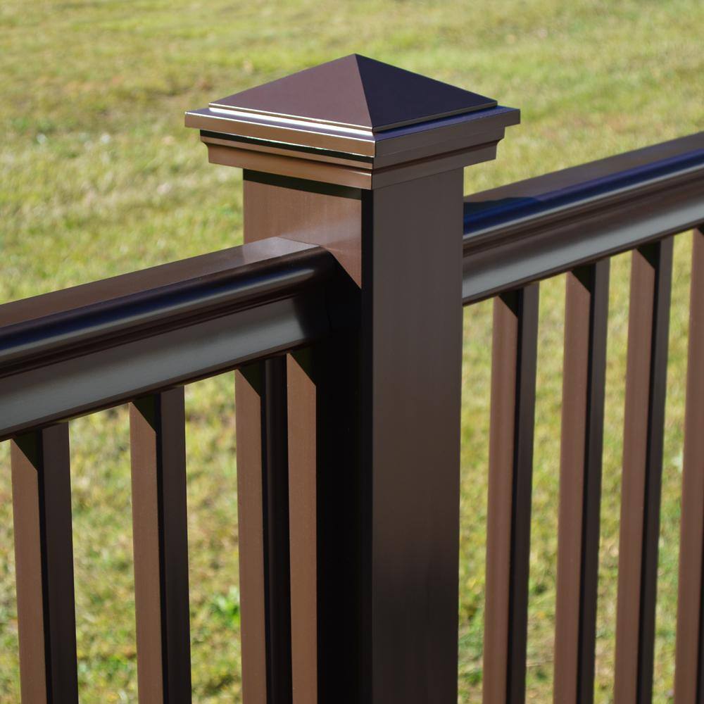 Fiberon CountrySide 5 in. x 5 in. x 45 in. Simply Brown Capped Composite Beveled Post Sleeve Kit with Cap and Skirt POST SLV KIT 45 S SB