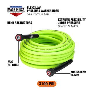 Flexzilla 516 in. x 50 ft. 3100 PSI Pressure Washer Hose with M22 Fittings HFZPW3550M