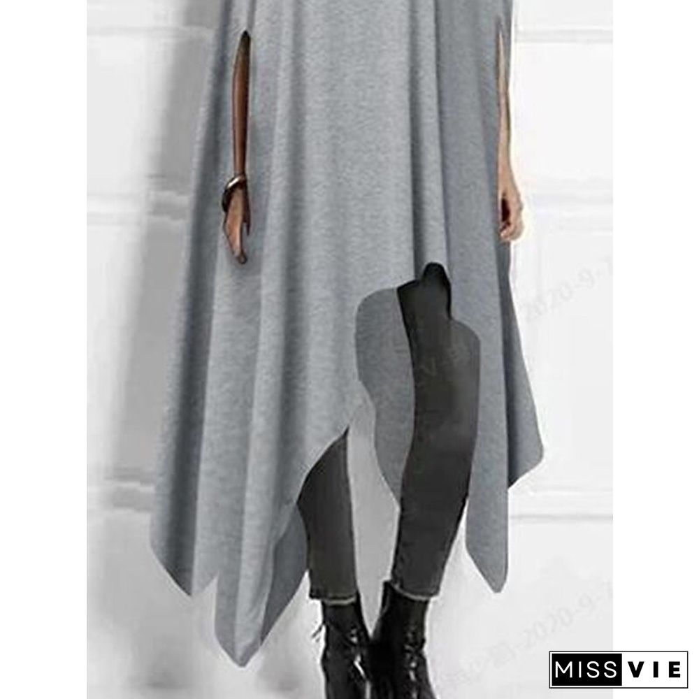 Women's Casual Dress Shift Dress Loose Dress Plain Asymmetrical Crew Neck Midi Dress Basic Streetwear Outdoor Daily Half Sleeve Loose Fit Gray Spring Summer S M L XL XXL