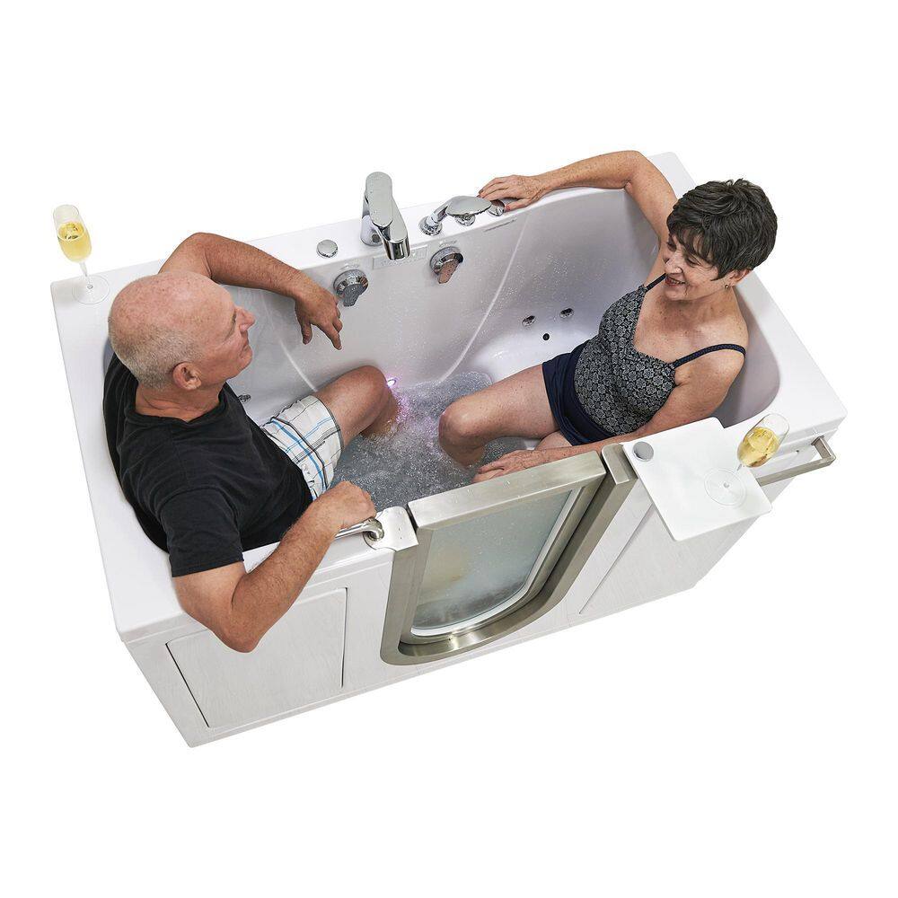 Ella Companion 2 Seat 60 in. Walk-In Whirlpool and Air Bath Bathtub in White Center Door Faucet SetCenter 2 in. Dual Drain 93085-HB