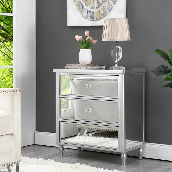 LEDEL Modern 3-Drawer Mirrored End Table Nightstand for Living Room Bedroom