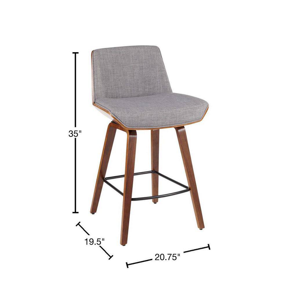 Lumisource Corazza Mid-Century Modern Walnut Wood and Light Grey Fabric Counter Stool B26-CRZZX WL+LGY