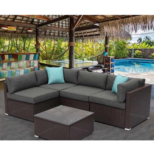 Cosiest 5piece Outdoor Patio Wicker Furniture Set with Coffee Table