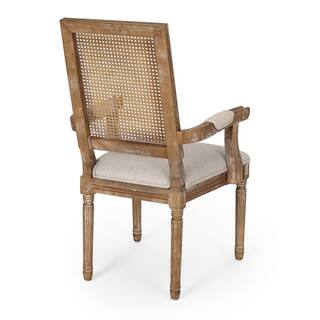 Noble House Aisenbrey Beige and Natural Wood and Cane Arm Chair (Set of 2) 105450