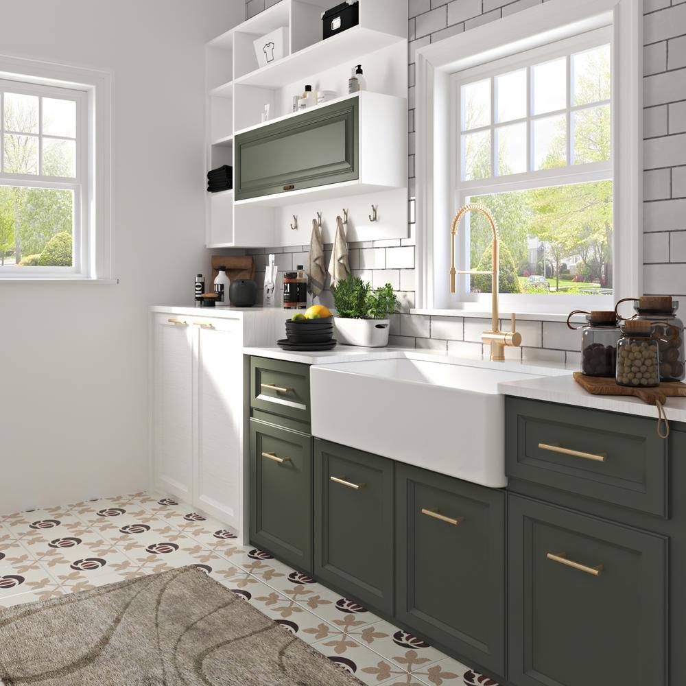 DEERVALLEY Grove White Fireclay 36 in. L x 18 in. W Rectangular Single Bowl Farmhouse Apron Kitchen Sink with Grid and Strainer DV-1K505