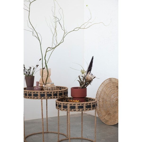 Braided Bankuan and Abaca Rope Nesting Tables， Set of 2 - 45% Bankuan， 30% Abaca， 15% Rattan， 10% Iron