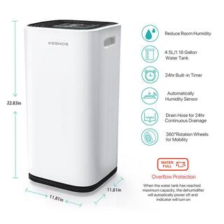 Kesnos 70 Pint Capacity Residential Dehumidifier With Bucket And Drain Hose For 5000 Square Foot Homes Or Bedrooms HDCX-PD253D