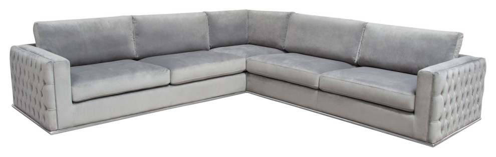 Envy 3 Piece Sectional  Platinum Gray Velvet With Detail and Silver Metal Trim   Contemporary   Sectional Sofas   by HedgeApple  Houzz