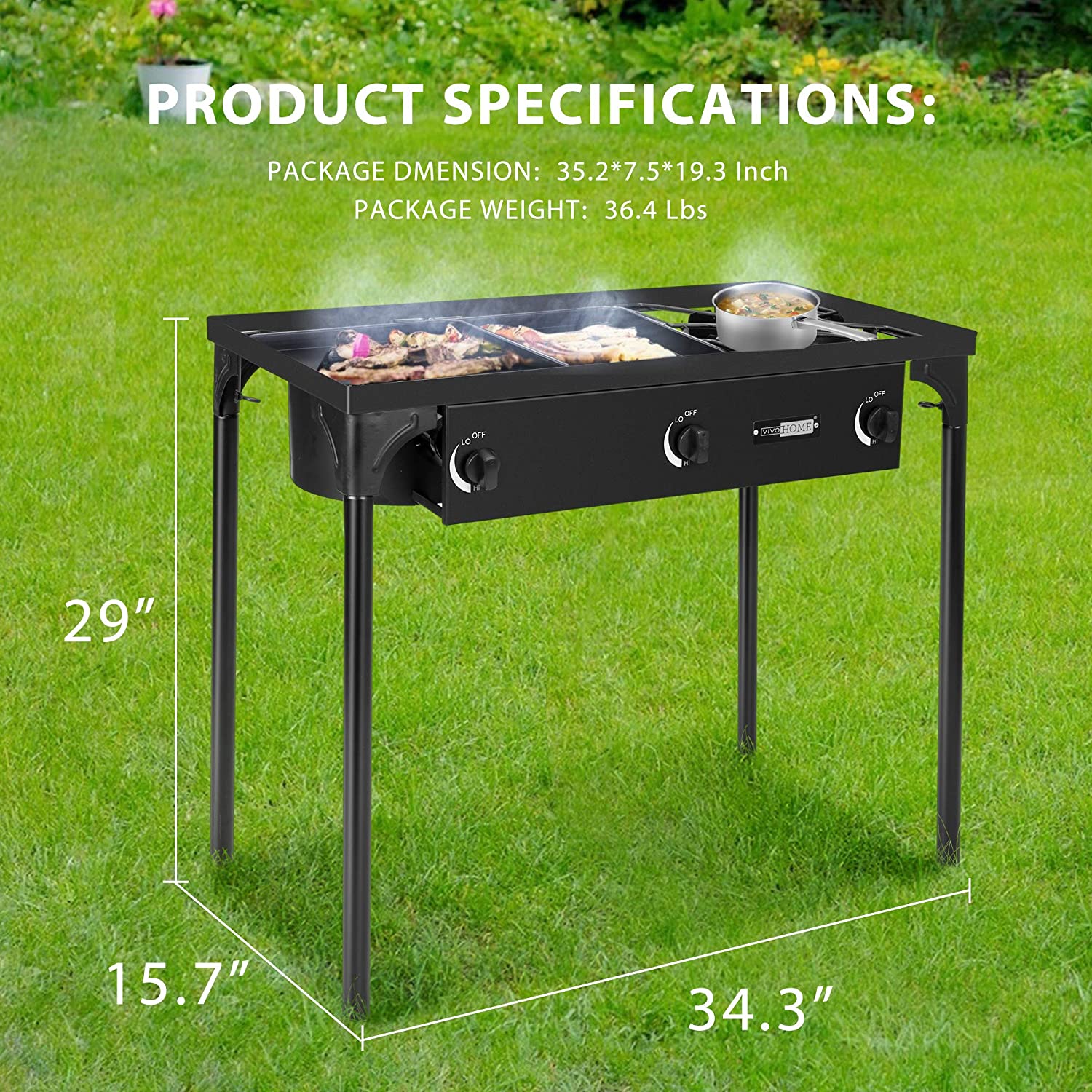 VIVOHOME Outdoor Burner Stove on Stand, Heavy Duty Propane Cooker with Detachable Legs for Camping Cookout