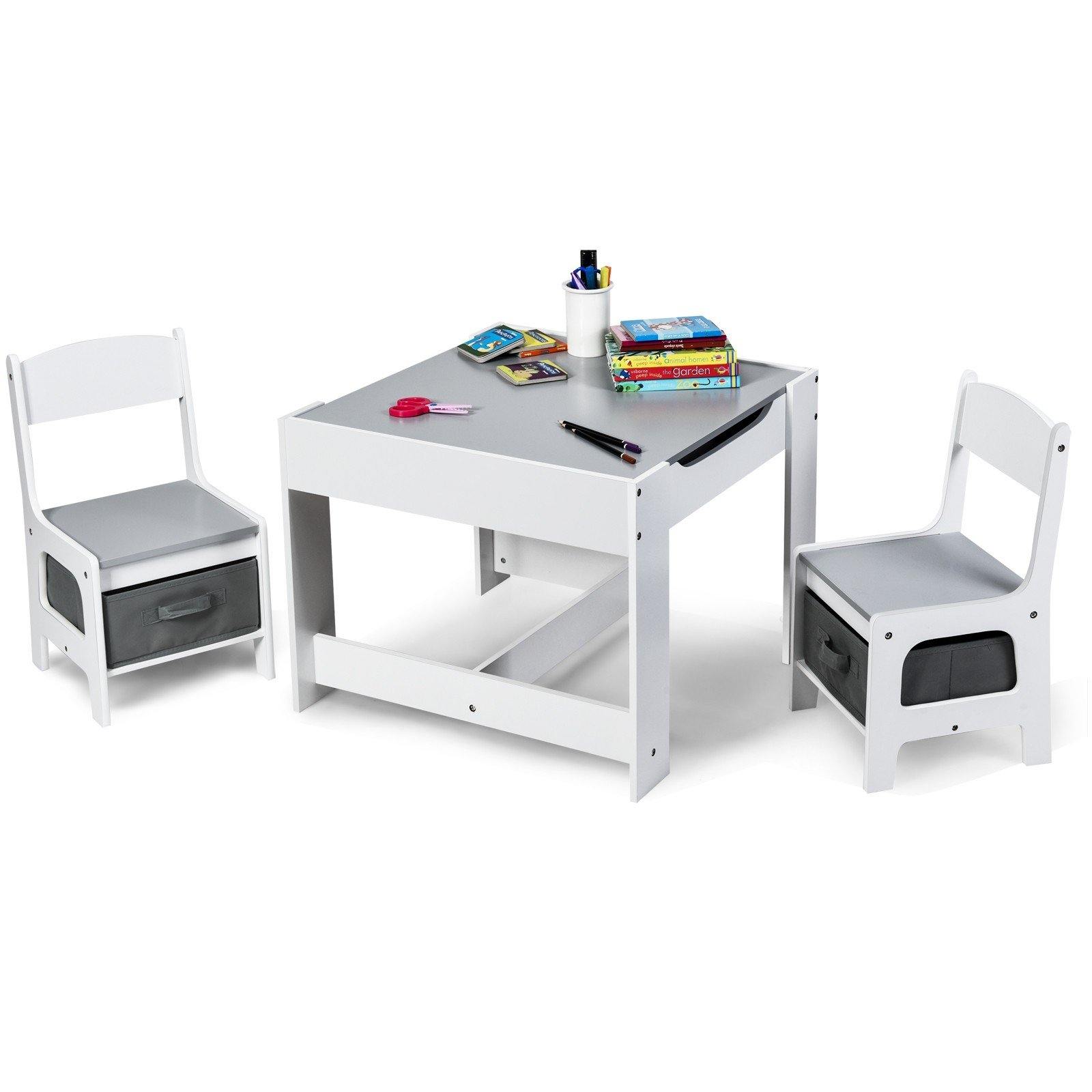 3 in 1 Kids Wood Table & 2 Chair Set | Children Activity Table Desk Sets