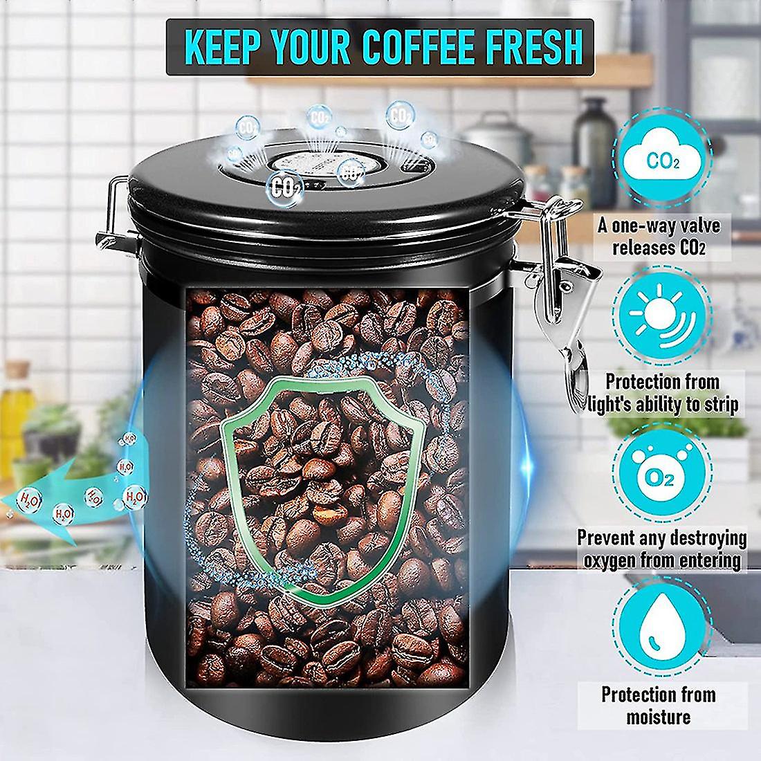 Coffee Jars Airtight 1.8l Coffee Bean Container Storage Jars With Mini Jar，date Tracker，co2 Valve F