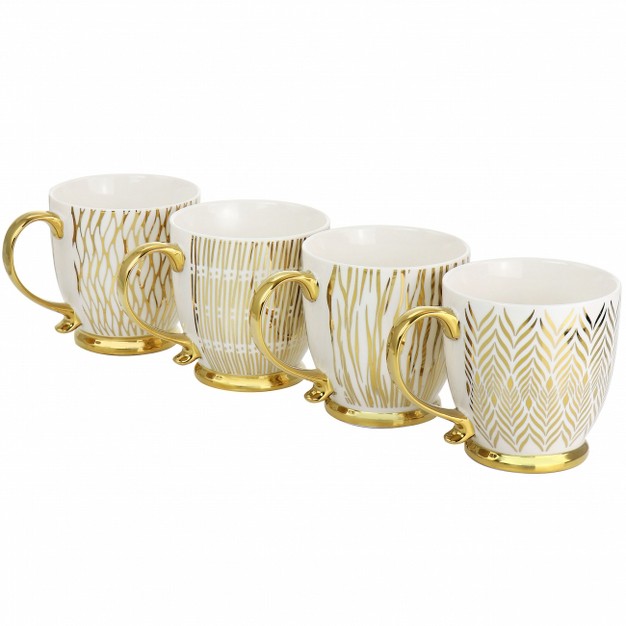 Gibson Home Gold Finch 4 Piece 16 7oz Electroplated Fine Ceramic Mug Set In Gold