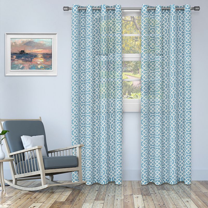 Superior Printed Honey Comb Sheer Set of 2 Window Curtain Panels