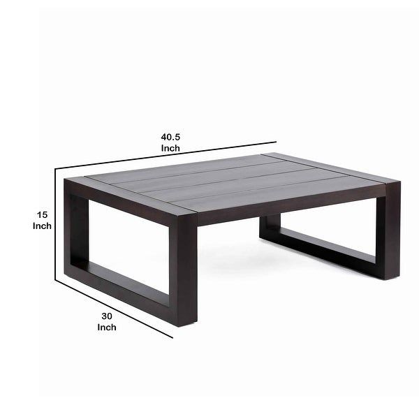 Wooden Outdoor Coffee Table with Plank Design Top， Dark Brown