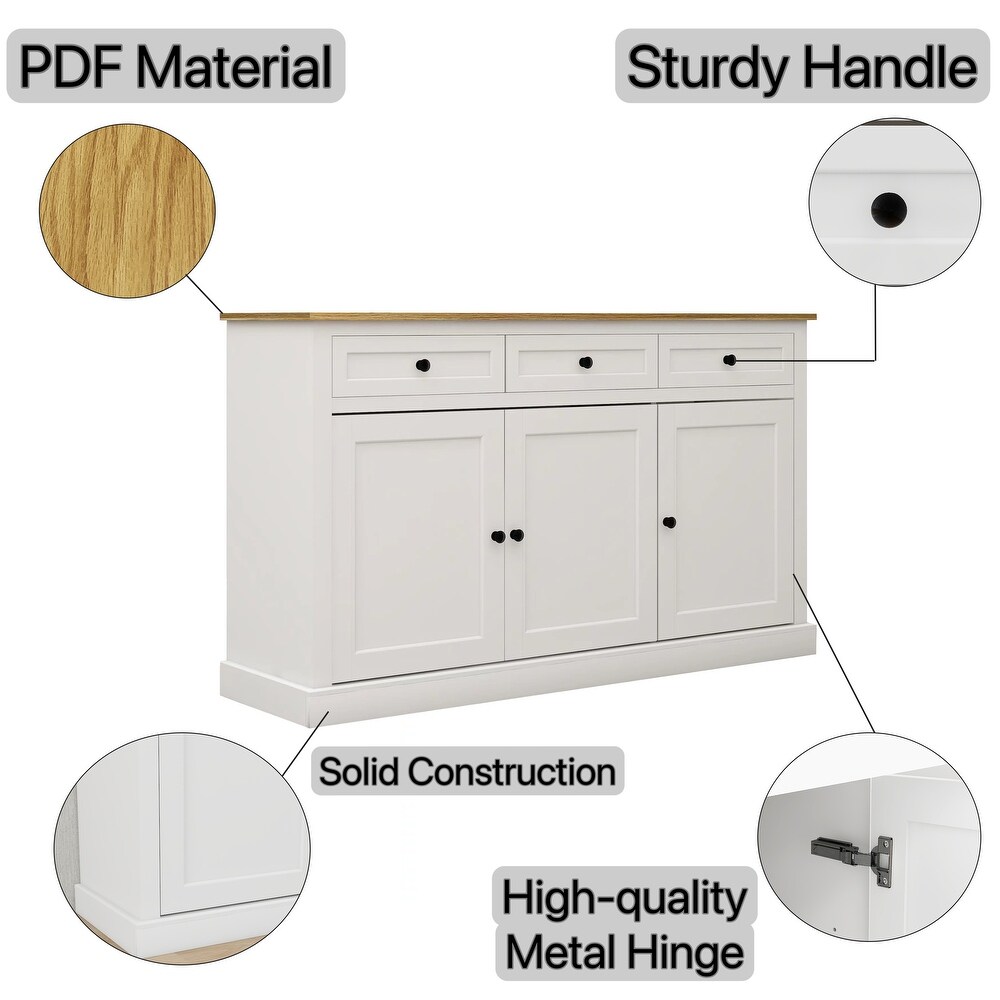 Buffet Cabinet Storage Sideboard Bar Wine Cabinet with 3 Drawers   3 Doors Adjustable Shelves