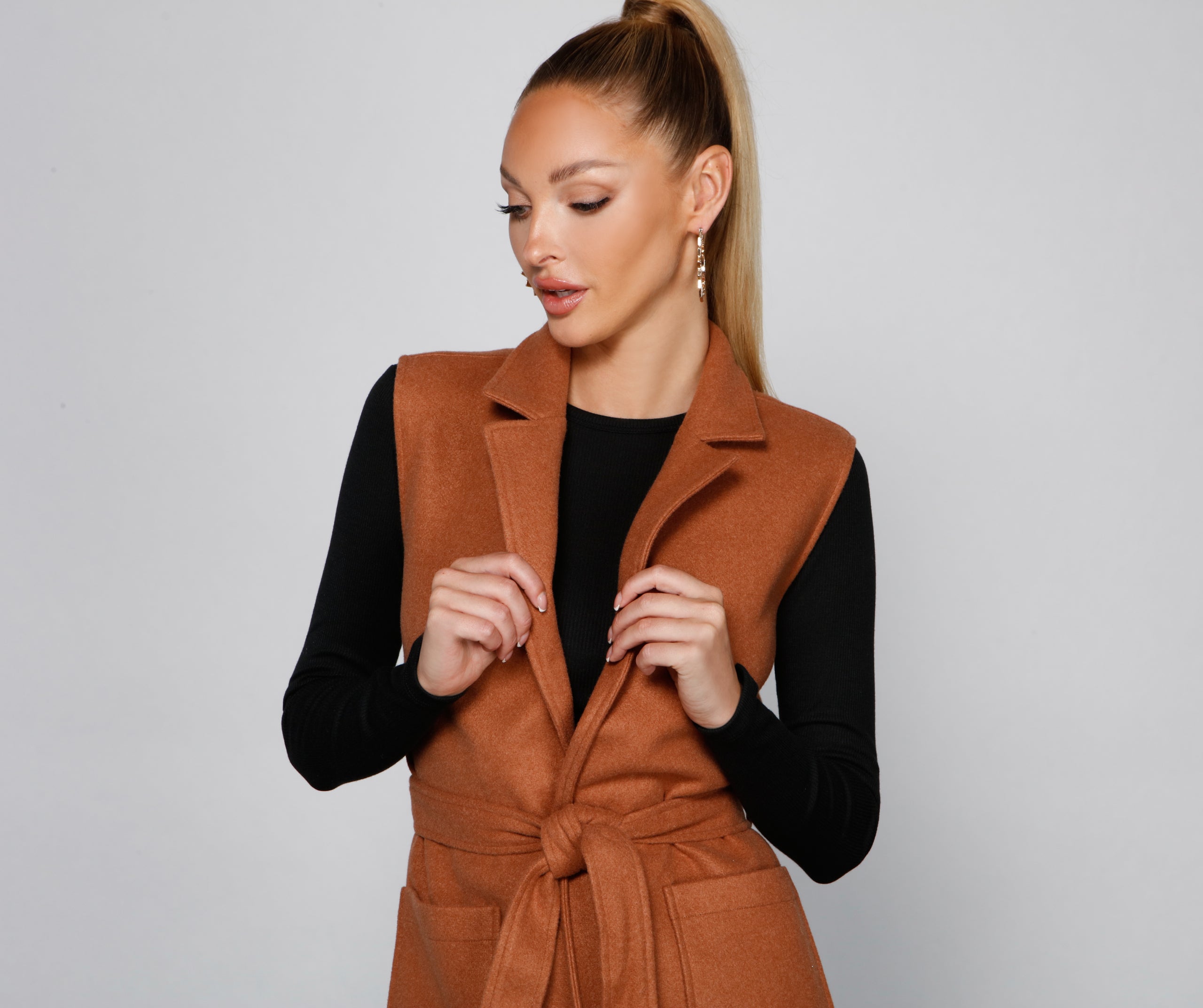 City Girl Faux Wool Trench Vest