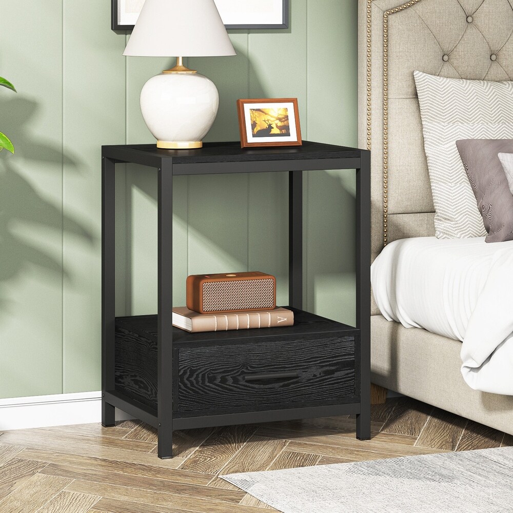 Tribesigns Modern Nightstands with drawers and open shelf 25 inch Tall End Table