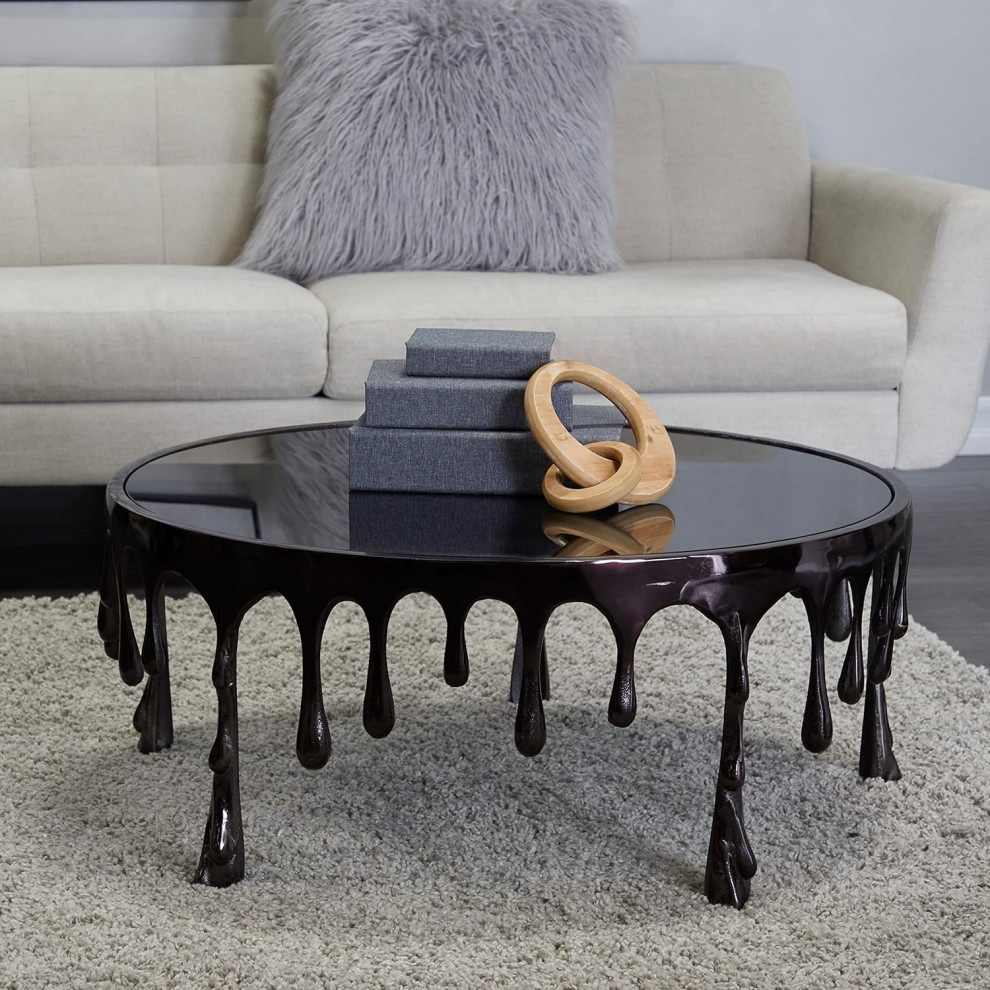 Contemporary Coffee Table  3D Sculpted Dripping Body  ampBlack Glass Top   Contemporary   Coffee Tables   by Decor Love  Houzz