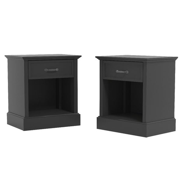 Set of 2 Black Wooden Cabinet Nightstands with Single Drawer 24.25