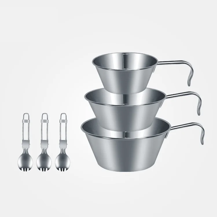 Lightweight Stainless Steel Outdoor Camping Picnic Pot Three Piece Camping Bowl Set for Hiking