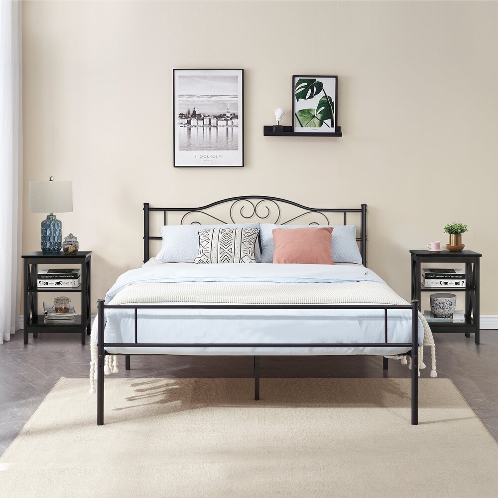 Taomika 3 Pieces Bed Frame and Modern Nightstands Sets