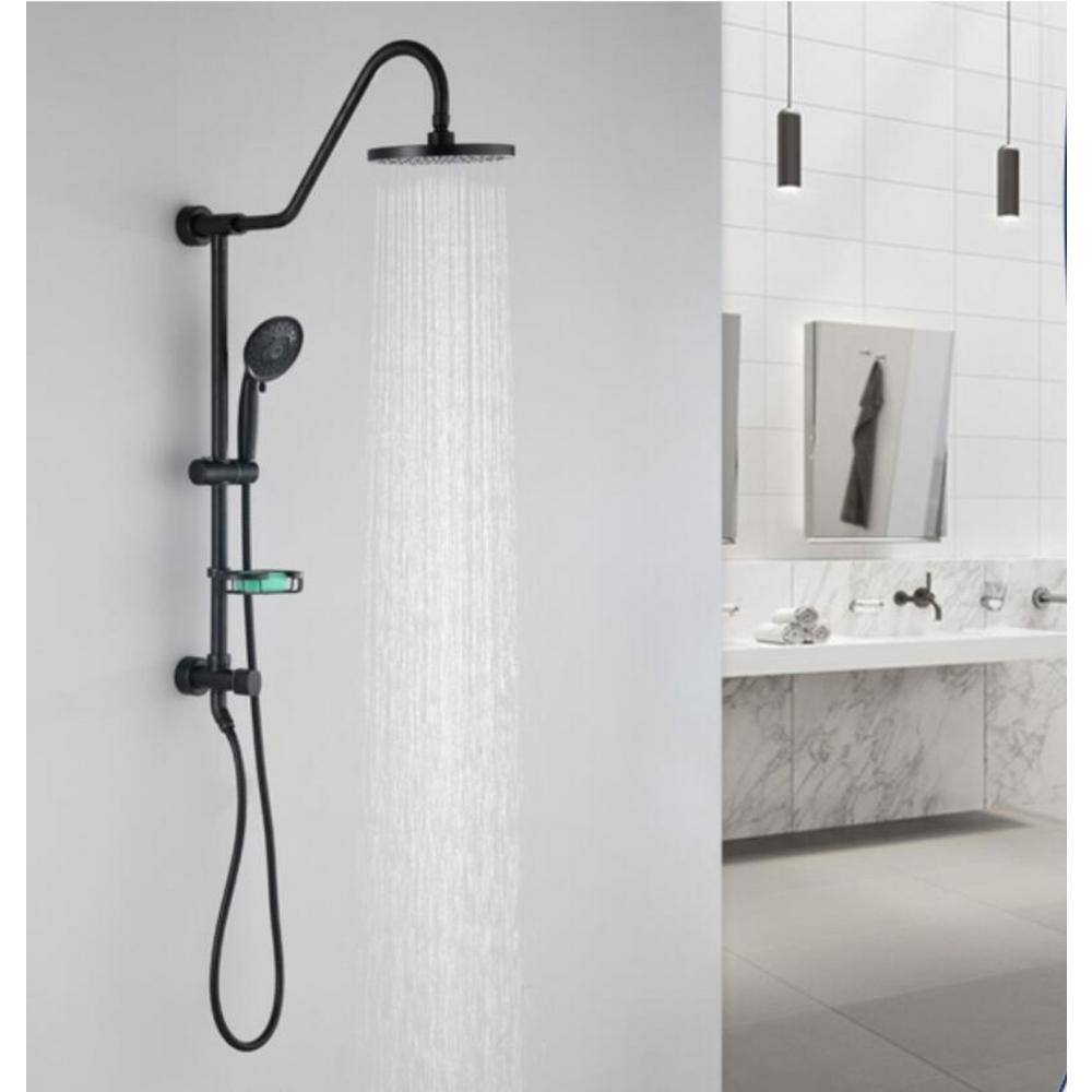 PROOX 5-Spray 8 in. Round Shower System Kit with Hand Shower and Adjustable Slide Bar Soap Dish in Oil Rubbed Bronze PRAE103ORB