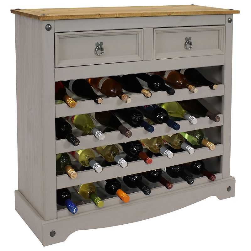 Sunnydaze 28-Bottle Solid Pine Freestanding Wine Rack - Gray - 34.5