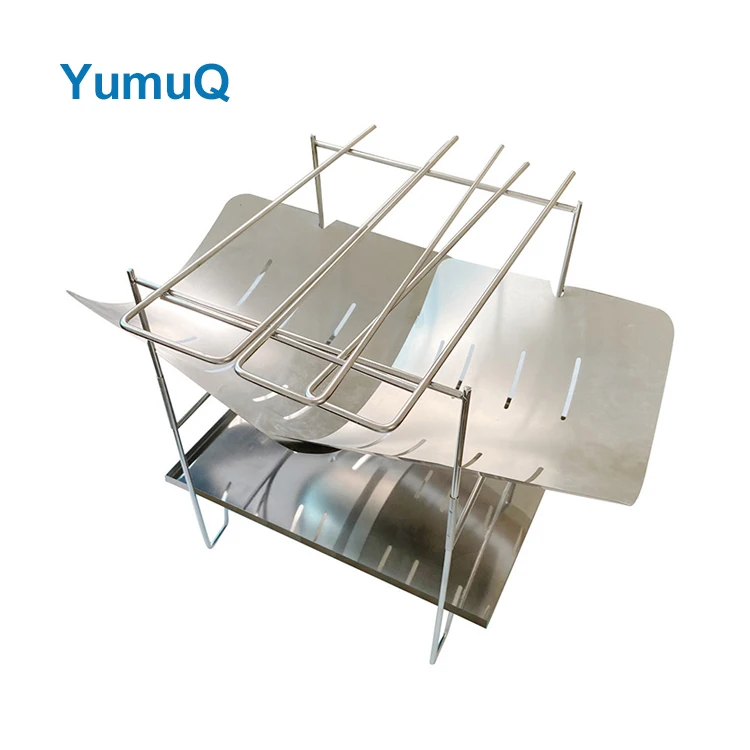 YumuQ 38.5cm Stainless Steel Portable Foldable Wood Outdoor Camping Stove With Iron Grill For Home Hiking Travel