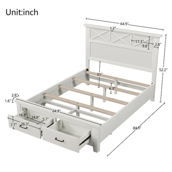 3 Pieces Bedroom Sets Queen Bed with 2 Drawers， Nightstand and Dresser - - 37970672