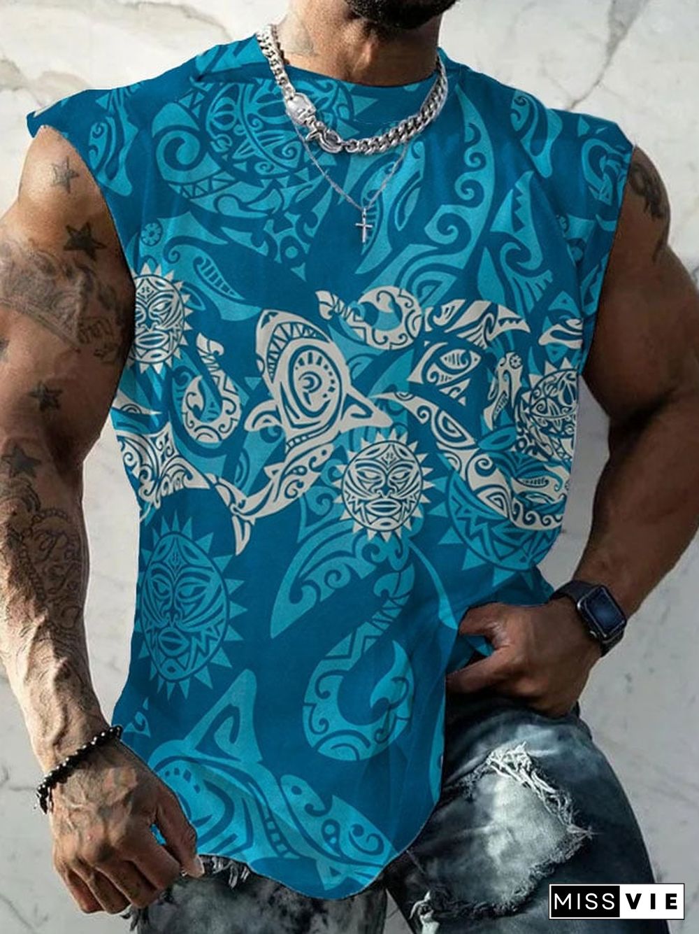 Men's Hawaiian Sea Life Print Tank Top