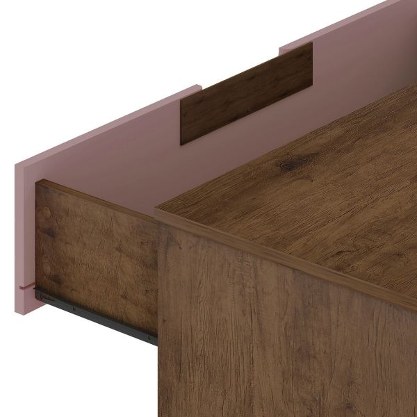 Rockefeller 6-Drawer Double Low Dresser in Native and Rose Pink