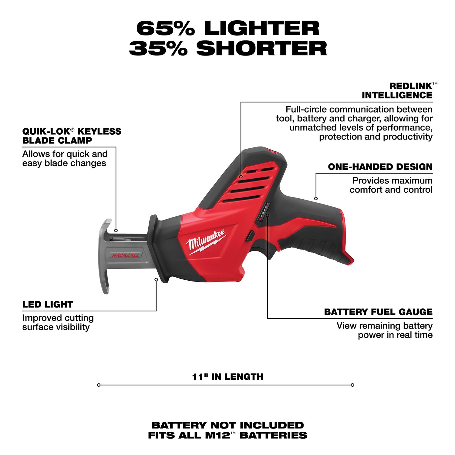 MW M12 Hackzall 12 V 11\u0022 Cordless Reciprocating Saw Tool Only