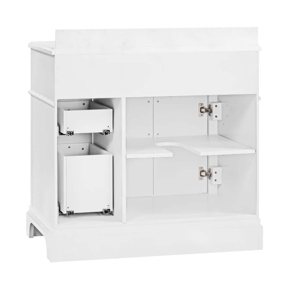 Home Decorators Collection Melpark 36 in W x 221 in D x 345 in H Freestanding Bath Vanity in White with White Cultured Marble Top