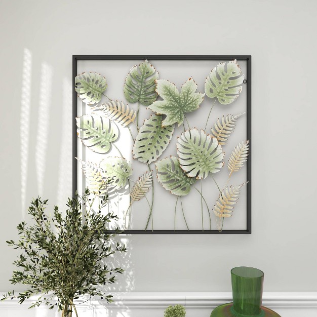 X Metal Leaf Tall Cut out Wall Decor With Intricate Laser Cut Designs Green Olivia amp May