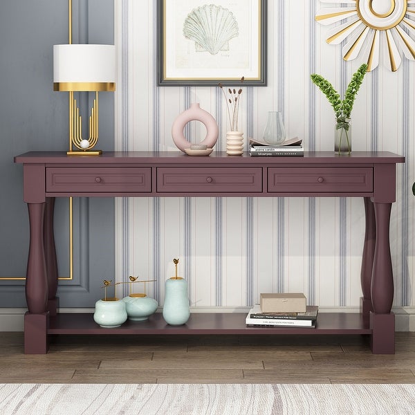 Wood Console Table with Storage Drawers and Bottom Shelf