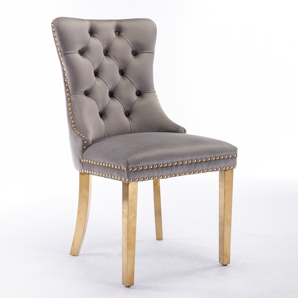 Modern Gray Wing Back Dining Chair Velvet Barstools Lounge Chair