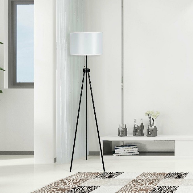 Metal Tripod Floor Lamp Contemporary Minimalist Standing Floor Light With Iron Legs Fabric Drum Shade E26 Lamp Base