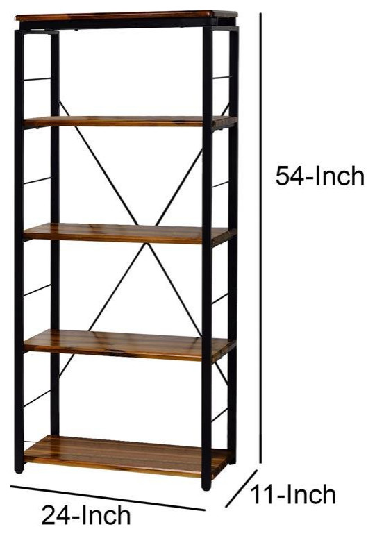 Benjara 11 quotTransitional Solid Wood Bookshelf with 4 Shelves in Brown and Black   Industrial   Bookcases   by Homesquare  Houzz