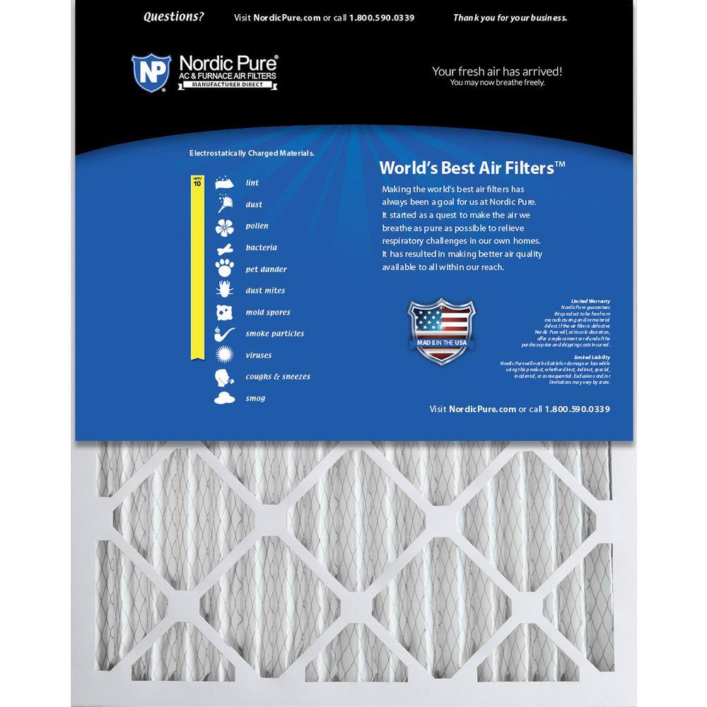 Nordic Pure 20 in. x 25 in. x 2 in. Dust  Pollen Pleated MERV 10 Air Filter (3-Pack) 20x25x2M10-3