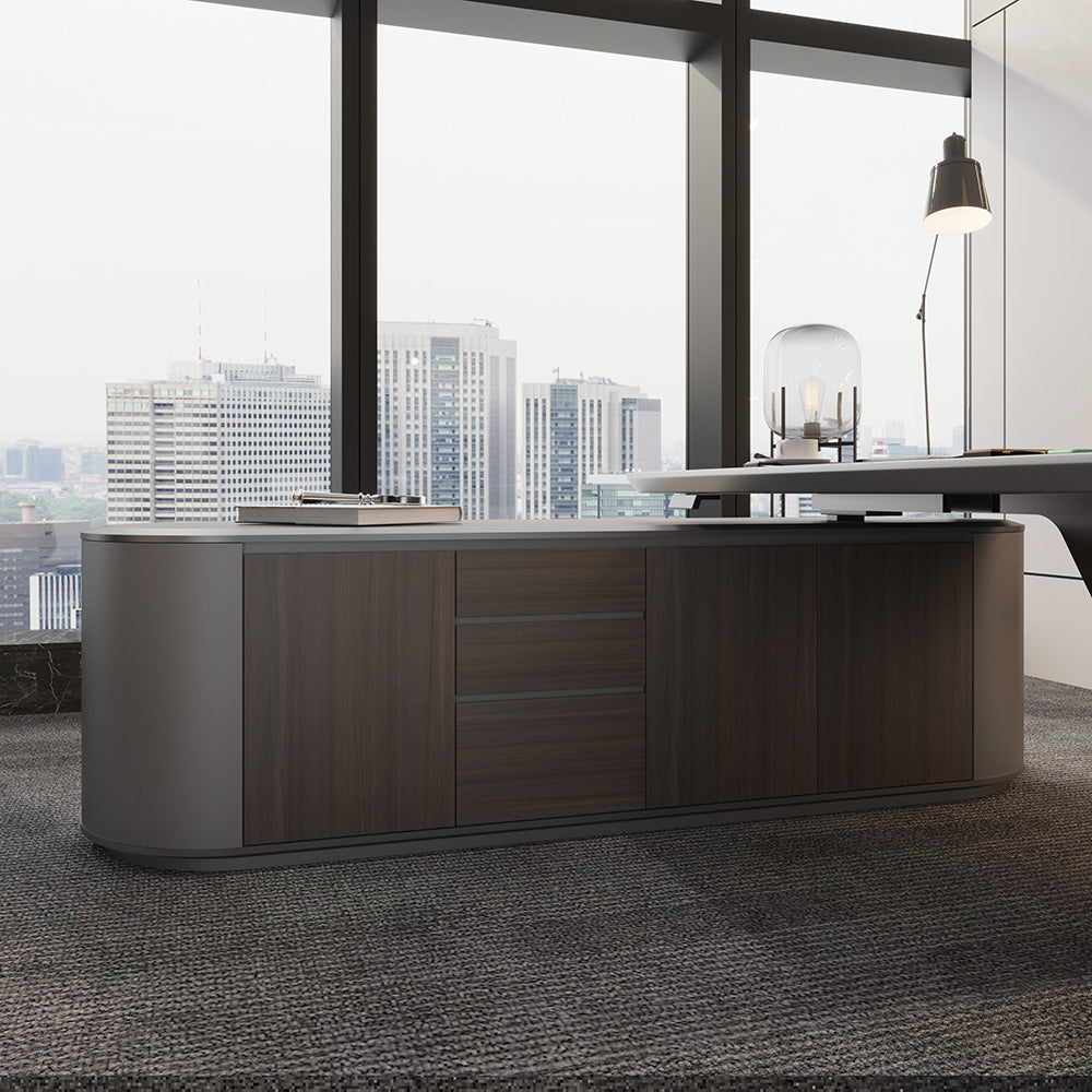 LUCA Sit & Stand Executive Desk with Electric Lift and Reversible Return 240cm - Hazelnut & Grey