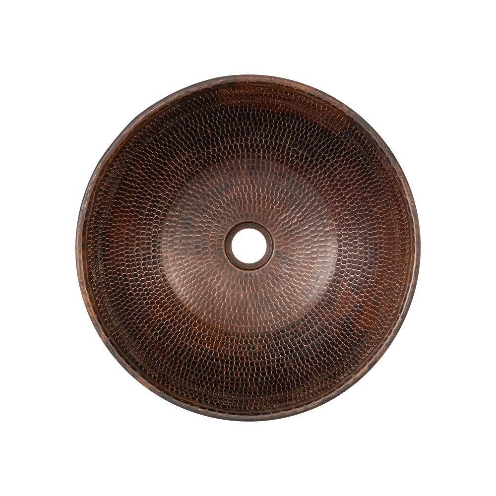 Premier Copper Products Round Wired Rimmed Hammered Copper Vessel Sink in Oil Rubbed Bronze VR15WDB