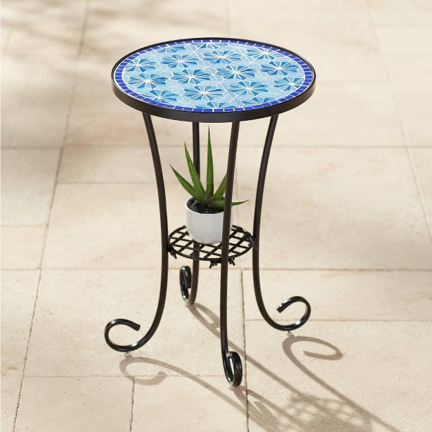 Wide Blue Star Mosaic Tabletop For Front Porch Patio Home House