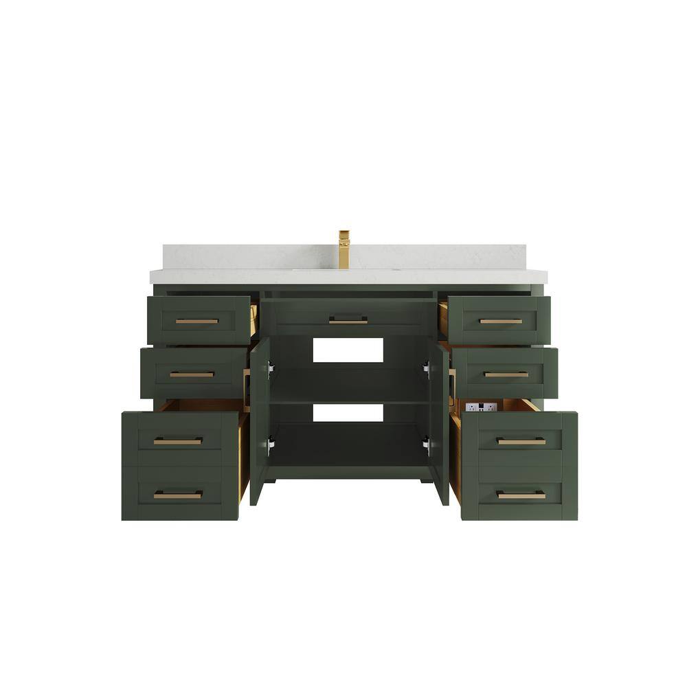 Willow Collections Cambridge 60 in. W x 22 in. D x 36 in. H Single Sink Bath Vanity in Pewter Green with 2 in Carrara Quartz Top CAM_PGN_CARQZ_60S