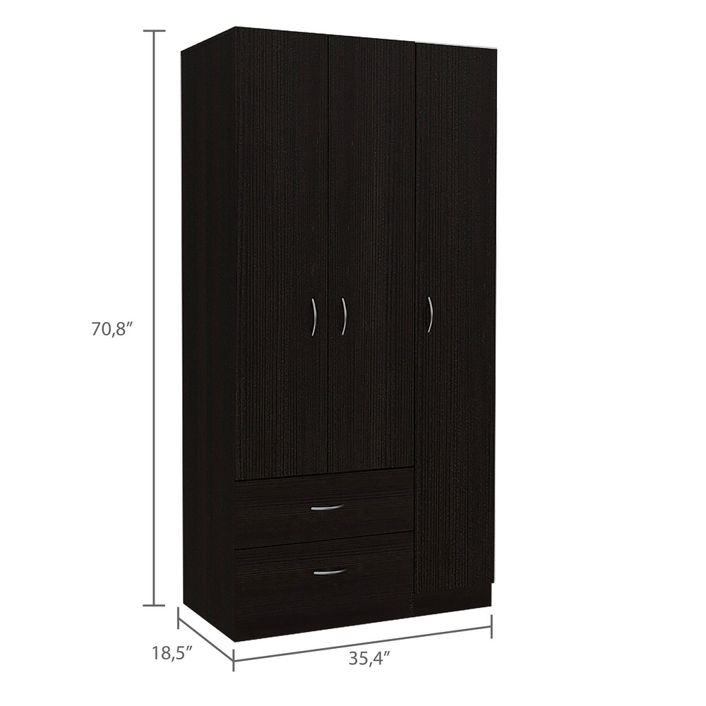 Bedroom 3 Door Armoire Cabinet with Clothing Rod and Drawer   Shelves