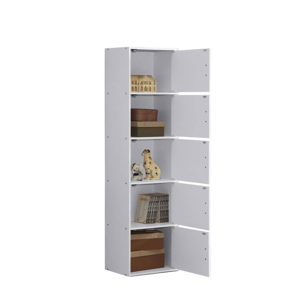 HODEDAH 5-Shelf 59 in. H White Wooden Bookcase with Doors HID5 WHITE