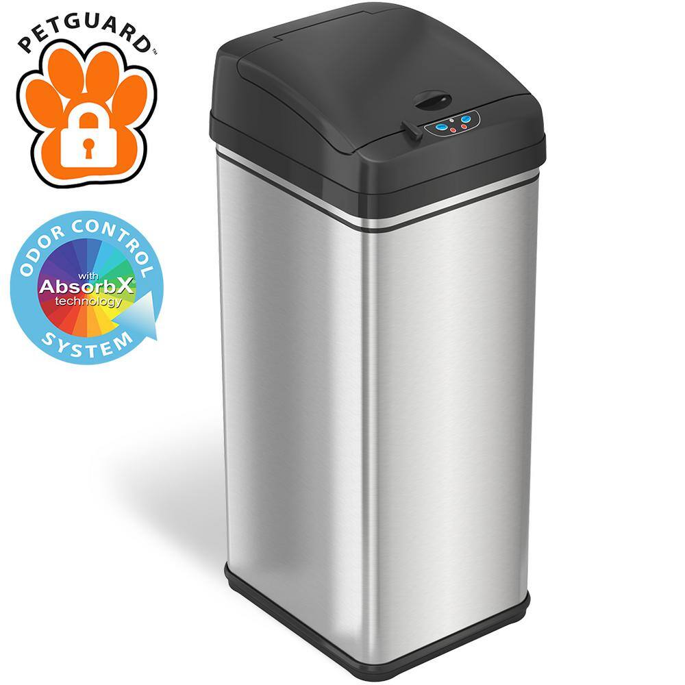 iTouchless 13 Gal. Stainless Steel Pet-Proof Sensor Trash Can with AbsorbX Odor Filter and PetGuard DZT13PL