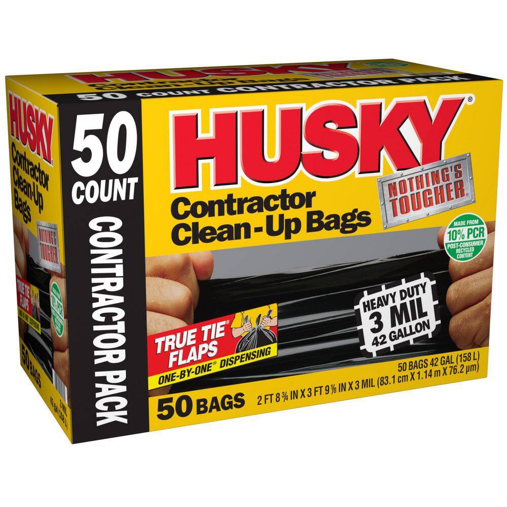 Husky 42 Gal. Heavy-Duty Contractor Clean-Up Bags with 10% PCR (50-Count) HKR42WC050B