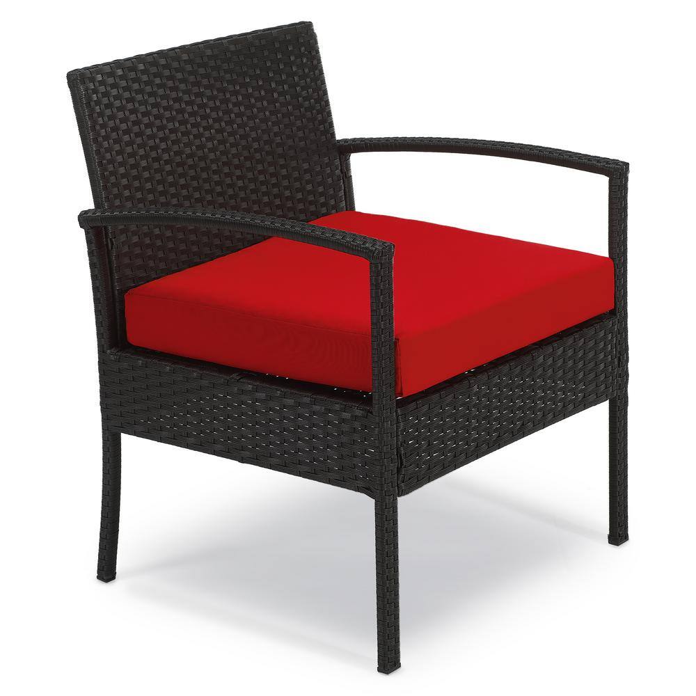 EDYO LIVING 3-Piece Wicker Patio Conversation Set with Red Cushions CYHZ012-RD-DB05